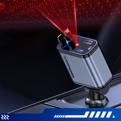 Multifunctionele snellader voor in de auto met intrekbare kabel